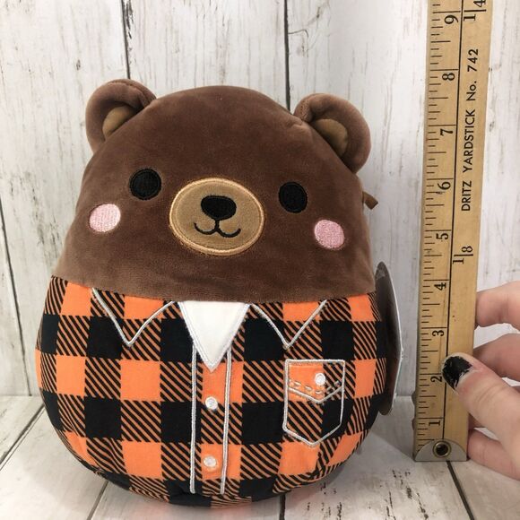 Squishmallows 7.5" Omar The Brown Bear w/ Plaid Shirt - New With Creased Tag - Picture 2 of 8
